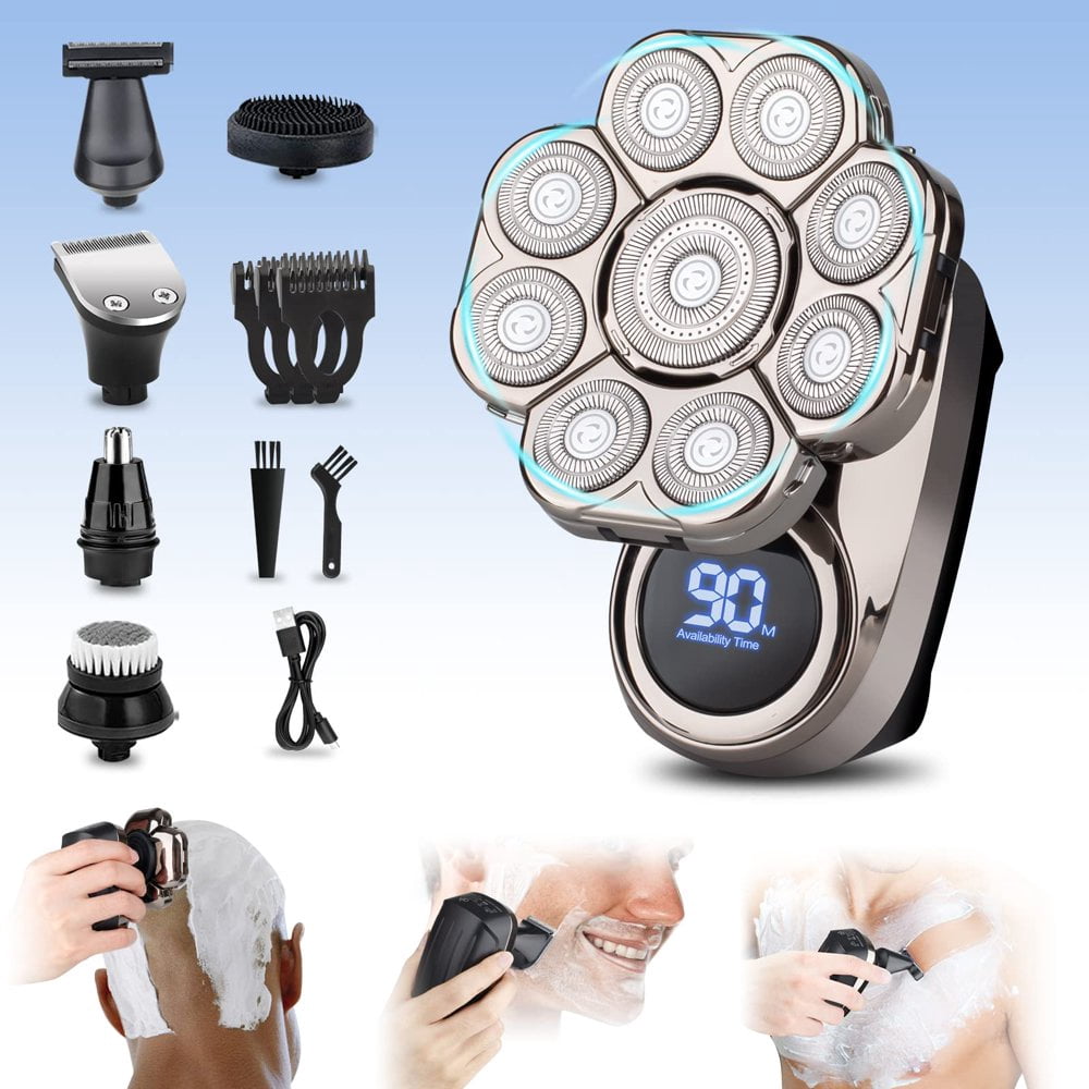 Head Shaver for Bald Men  6-in-1 and 9D Electric Head Shaver for Bald Men  Waterproof Wet/Dry Grooming Kit Electric Shaver for Men  Cordless Rechargeable Bald Head Razor for Home&T