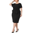 thumbnail image 2 of GRACE & GRANDEUR Robe Fourreau Grande Taille pour Femmes Manches Courtes Col en V Travail Affaires Moulante Crayon Robes Noir 3X, 2 of 5