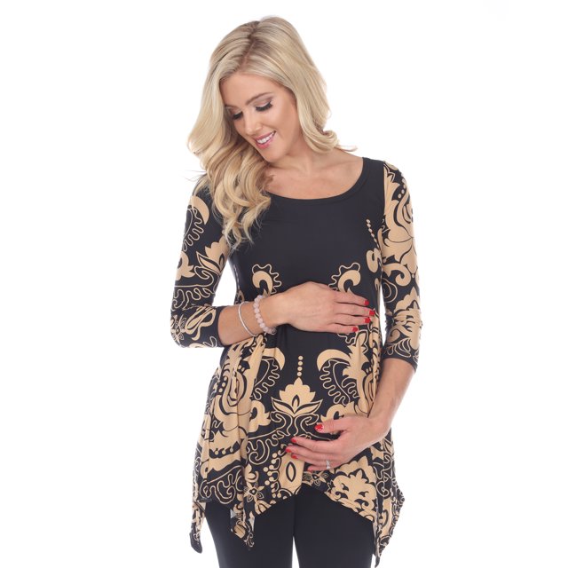 White Mark Women's Maternity 3/4 Sleeve Yanette Tunic Top