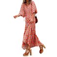 thumbnail image 3 of Kmbangi Robe Longue pour Femmes à Imprimé Géométrique, Col en V, Manches Longues Bouffantes, Coupe Ample, Robe Mode pour le Printemps et l'Été, 3 of 5