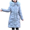 thumbnail image 1 of CEHVOM Manteau Long Matelassé en Coton Brillant pour Femme à Manches Longues avec Capuchon Liquidation, 1 of 6