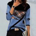 thumbnail image 2 of Pompotops Women Geometric Print Round Neck Patchwork Pullover Long Sleeve Blouse T-shirt Tops, 2 of 5