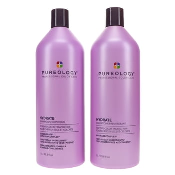 Hydrate Shampoo and Conditioner Duo by Pureology for Unisex, Sulfate-Free & Vegan, for Dry & Color-Treated Hair, with Rose Extract, Green Tea & Jojoba, Colour-Protective Formula, 33.8 oz Each