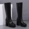 thumbnail image 4 of Dakaela Bottes Hauteur Genou pour Femmes, Talon Épais, Bout Carré, Plateforme, Bottes Hautes, Fermeture Éclair Latérale, Bottillons de Moto et de Vélo, Mode, 4 of 7