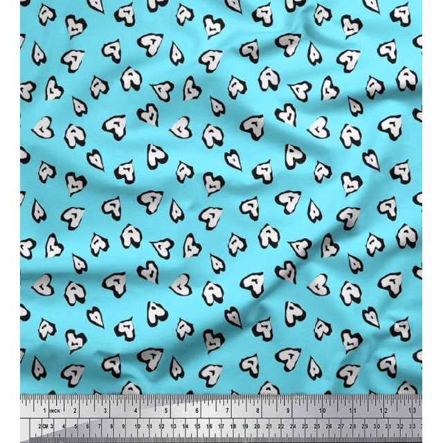 Soimoi Moss Georgette Fabric White Heart Decor Fabric Printed Yard 42 Inch Wide