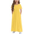 thumbnail image 1 of Bwiyojiz Tailles Mode 120-170 Robe Imprimée pour Enfants à Couleur Unie à Manches Courtes avec Volants et Poches, Col Rond, Jaune, 1 of 5