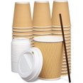 thumbnail image 5 of EcoNesxp Set of Insulated Kraft Paper Corrugated Thermal Cups with Lids Disposable Coffee Cups for Travel and Office Use 12 Ounces Great for Hot Drinks, 5 of 5