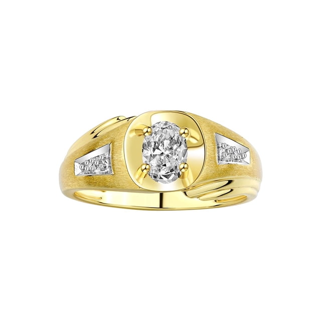 RYLOS Men's Rings 14K Yellow Gold Rings Classic Designer Style 7X5MM Oval Gemstone & Diamond Ring White Topaz April Birthstone Rings For Men Size 9