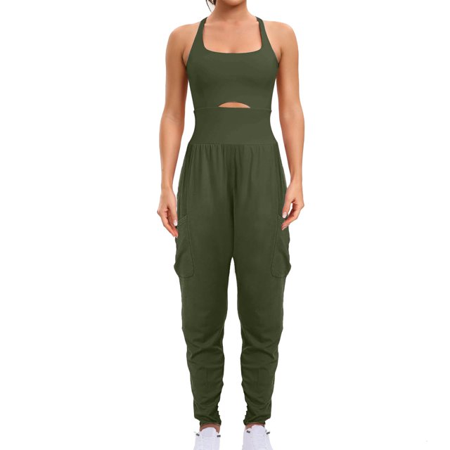 RXIRUCGD Combinaison une-Pièce de Course pour Femmes, Combinaisons d'Entraînement, Tenues, Combinaisons d'Exercice, Gym, Yoga, Vert Armée, Taille : S