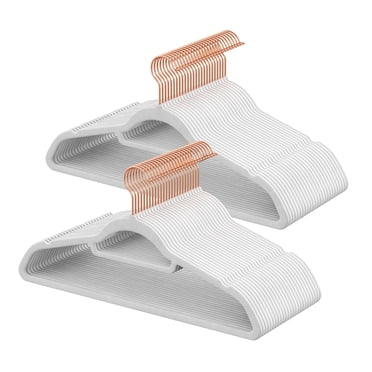 SONGMICS Velvet Hangers, Set of 50 Clothes Hanger with Rose Gold Swivel Hook, Non-Slip, and Space-Saving, 0.2-Inch Thick, 17.1-Inch Long for Coat, Shirt, Dress, Pants, Tie, Cloud White UCRF021W02