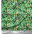 thumbnail image 1 of Soimoi Cotton Cambric Fabric Leaves & Cartoon Animals Jungle Printed Fabric 1 Yard 42 Inch Wide, 1 of 3