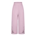 thumbnail image 4 of Womens Wide Leg Cropped Pants Cotton Linen Elastic High Waisted Palazzo Pants with Pockets Pink, 4 of 7