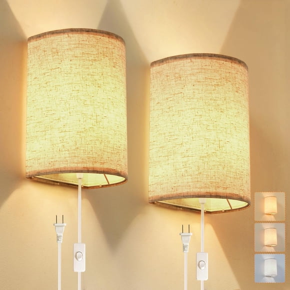 XIEYOR Plug in Wall Sconce, 3 Colors Wall Sconces Set of Two, Industrial Plug in Wall Light, Wall Sconce Lighting On/Off Switch Vintage Wall Lamp for Bedroom Living Room Hallway Porch