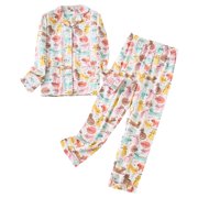 GDREDA Birthday Pajamas Women's Women Pajamas Set Long Sleeve Shirt Pants Sleepwear Button Down Cute Pattern Women Pajama Sets pyjamas White,S