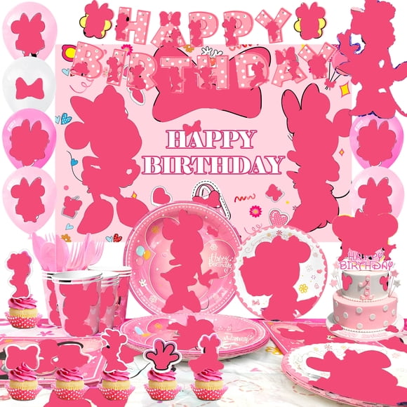 Articles pour Fête d'Anniversaire, Ensemble de 113 Pcs de Décorations et Vaisselle d'Anniversaire - Assiettes, Nappe, Bannière, Etc. Décorations de Fête