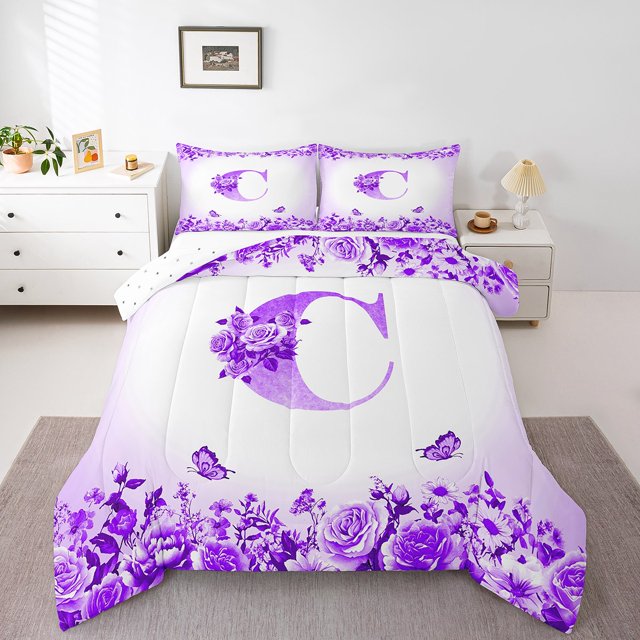 Erosebridal Ensemble de Literie Monogrammée pour Lit Simple, Couette Personnalisée avec Initiale, Décoration avec Lettre, Réversible, Légère, 2 Pcs