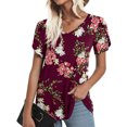 thumbnail image 2 of Pompotops T-Shirt à Col en V Imprimé à Manches Courtes pour Femme, Coupe Ample, Décontracté, Haut d'Été, 2 of 7