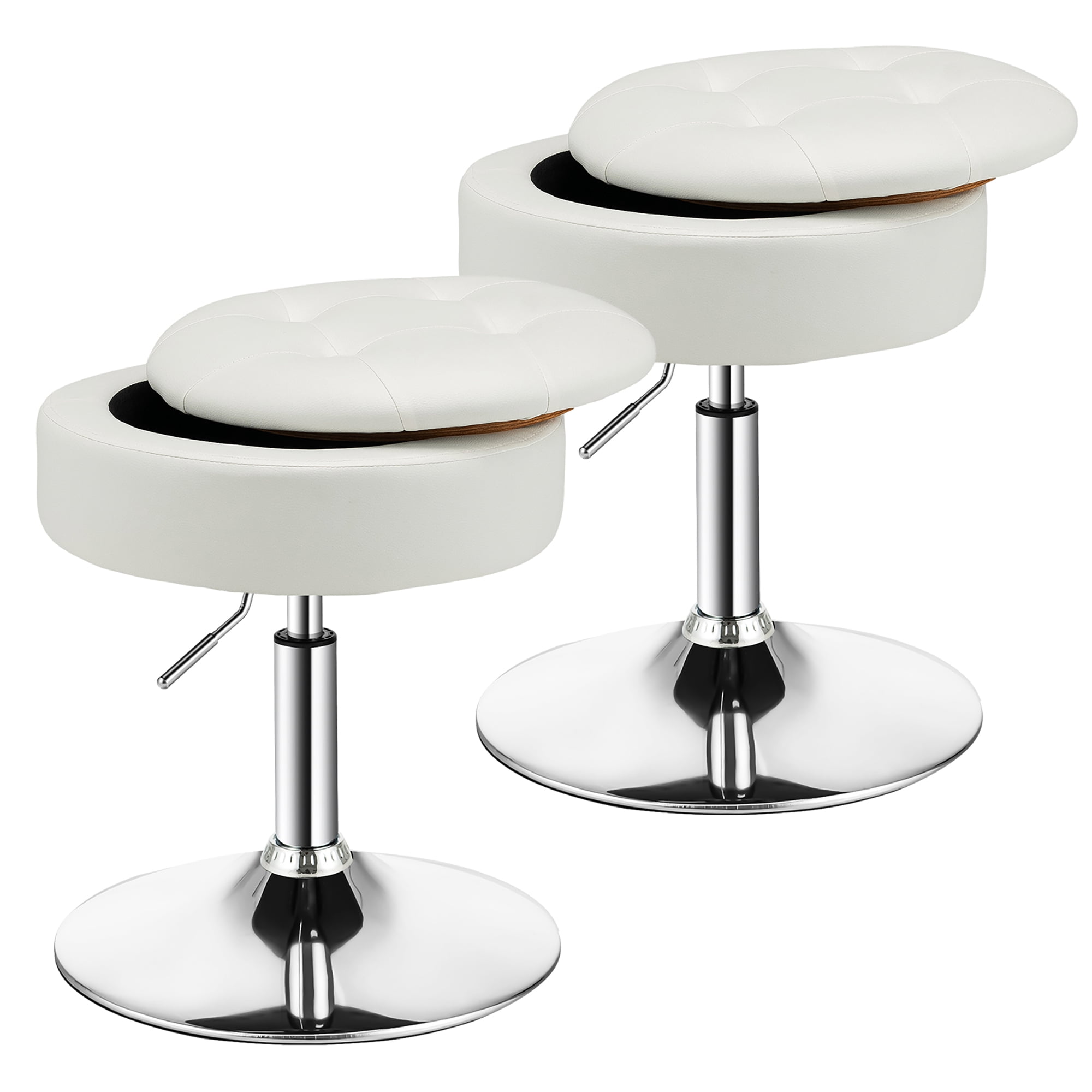 Costway Set of 2 Adjustable Vanity Stool 360° Swivel Storage Makeup Chair with Tray White