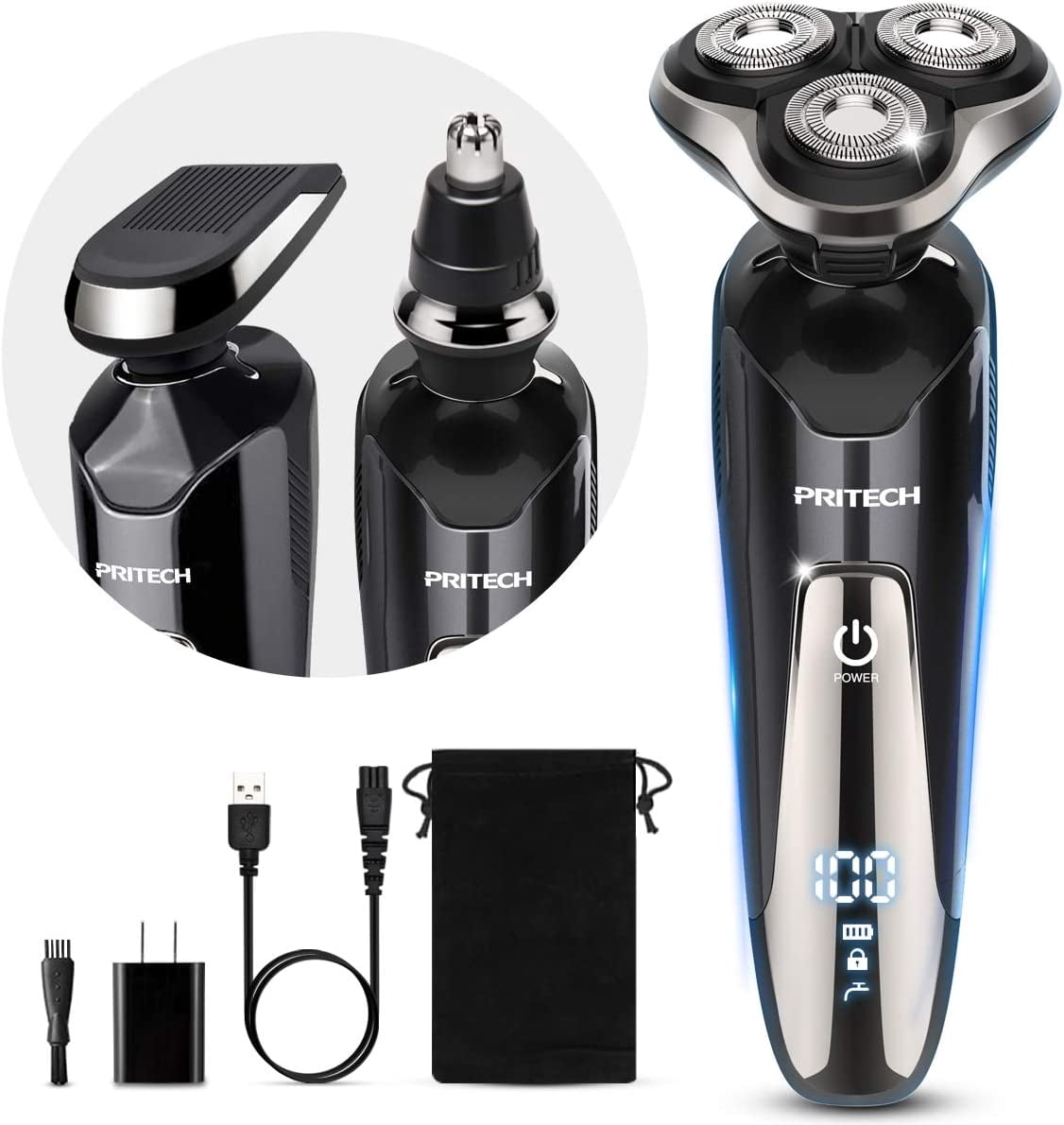 Mens Electric Razor for Men Electric Shavers for Men Electric Razors for Men Face Shaver for Mens Rechargeable Razors for Shaving Electric Cordless Men's Electric Shaver Waterproof Wet Dry by PRITECH