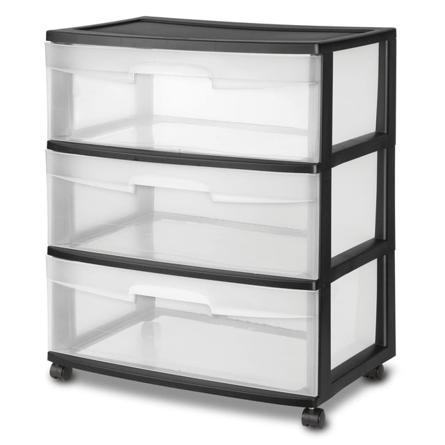 Sterilite Wide 3 Drawer Cart, Black
