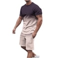 thumbnail image 2 of cllios Mens 2 Piece Short Sets Outfits Classic Gradient Printed Track Suits Summer Casual T Shirts Short Sleeve Drawstring Elastic Waist Beach Shorts with Pockets, 2 of 5