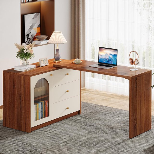 Tribesigns Bureau d'Ordinateur en Forme de L, Bureau d'Angle Moderne pour Bureau à Domicile, Brun Rustique