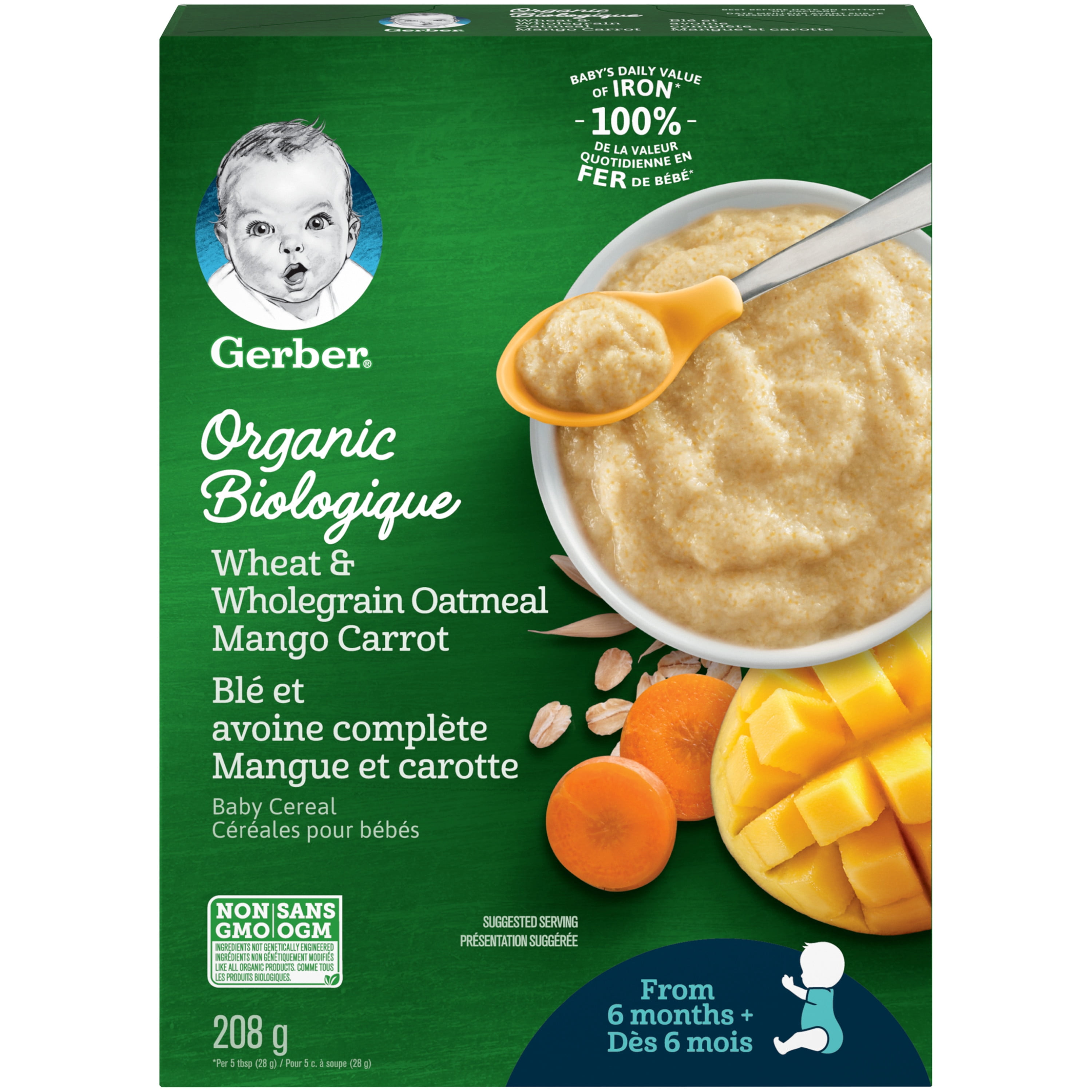 GERBER Bio Blé Et Avoine Ent. Mangue Carotte, Cér. Bébés