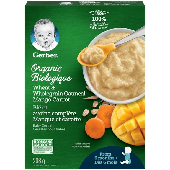 GERBER Organic Wheat & Wholegrain Oat Mango Carrot, Baby Cereal