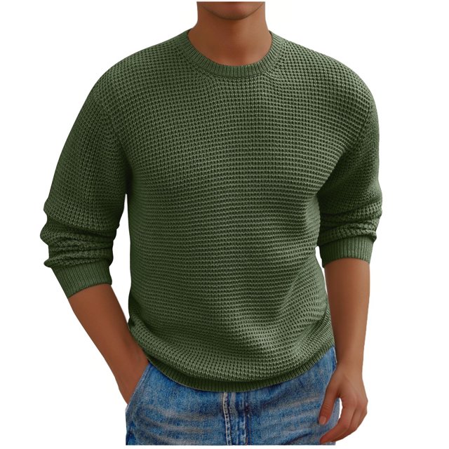 Penkiiy Chandail à Col Rond pour Homme Coupe Ajustée Léger à Manches Longues Tricoté Chandails TG Vert Armée