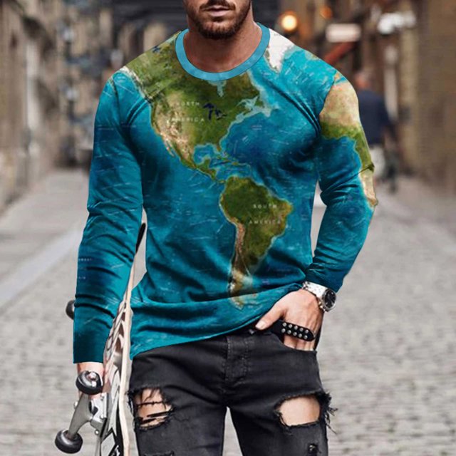 TIMIFIS Chemises pour Hommes Chemises à Manches Longues T-Shirt à Imprimé Graphique T-Shirt Décontracté à Col Rond Chandail Molletonné Haut-Navyfall
