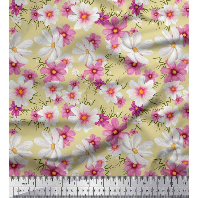 Soimoi Tissu Popeline de Coton Imprimé Floral Cosmos 1 Yard 56 Pouces de Large