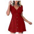 thumbnail image 2 of Robes pour Femmes 2024 Été Surdimensionnées Vacances Col en V Bouton Taille Hauts Robe Rabais de 50 % Liquidation!, 2 of 5