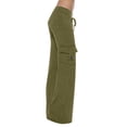 thumbnail image 2 of XZNGL Workwear Pants for Women, Elastic Waist with Button Closure, Side Pockets, Straight Wide Leg, Low Rise, Solid Color, Polyester Spandex Blend, 2 of 8