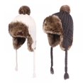 thumbnail image 1 of Bonnet Tricoté pour Femmes Bonnet d'Hiver Chaud en Laine Crochet avec Pompon, 1 of 3