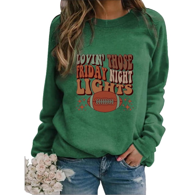 EQWLJWE Chandail à Col Rond à Manches Longues pour Femmes avec Imprimé de Lettres « Lovin' Those Firday Ninght Lights », Graphique de Rugby, Chandail Molletonné Décontracté pour Femmes, Hauts à Enfiler, Tenues pour Jour de Match, Grande Taille, Hauts d'Halloween