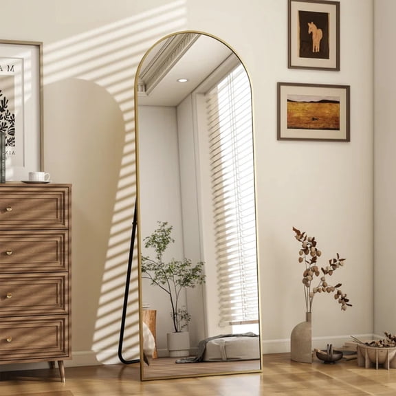 BEAUTYPEAK 58"x18" Full Length Mirror Arched Floor Mirror with Stand Full Body Mirror , Gold