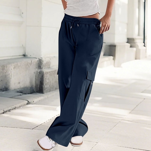 Tnhcen Women's Drawstring Low-Rise Cargo Pants - Multi-Pocket Stretch Workwear Relaxed Fit Casual Style Soft Lightweight Trousers