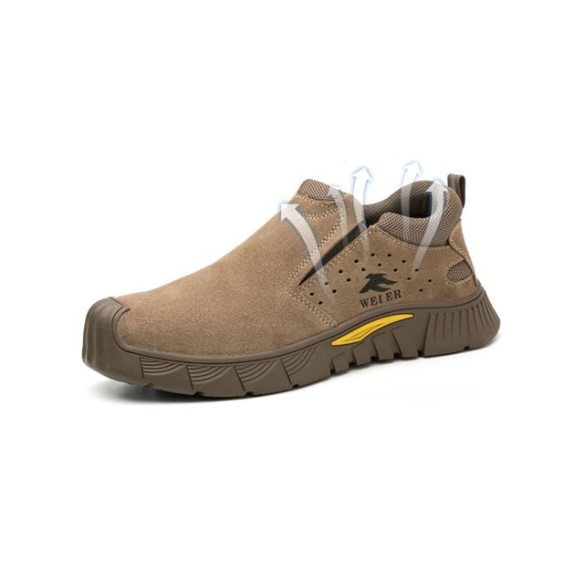 Bellella Mens Safety Shoes Steel Toe Work Boots Slip Resistant Protection Boot Comfort Chelsea Booties Construction Khaki Brown 2# 10.5