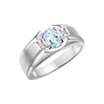 thumbnail image 3 of RYLOS Men's Rings Sterling Silver Classic 7X5MM Oval Gemstone & Diamond Ring Aquamarine March Birthstone Rings For Men, Silver Rings, Size 8, 3 of 7