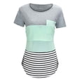 thumbnail image 2 of Pisexur Hauts d'Allaitement pour Femmes, Vêtements de Maternité Décontractés à Rayures Patchwork Col Rond Manches Courtes Double Couche T-Shirt de Grossesse avec Poche, 2 of 5