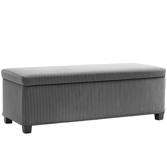 HOMCOM Banc Ottoman de Rangement de 44 Pouces avec Couvercle, Pattes, Repose-Pieds, Gris