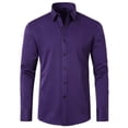 thumbnail image 1 of Solid Color Lapel Mens Shirts Fashion Long Sleeve Fitted Button Front Closure Shirts for Men(Purple,M), 1 of 1