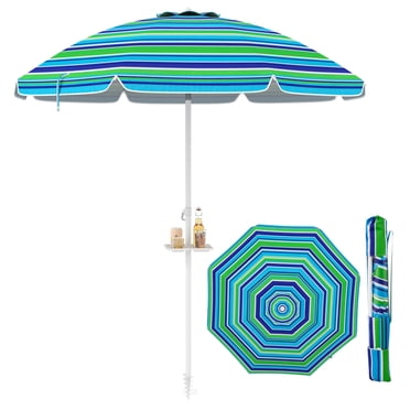 Costway Parasol de Plage Portable de 7,2 Pi avec Ancre de Sable Inclinable et Porte-Gobelet, avec Sac de Transport, Vert