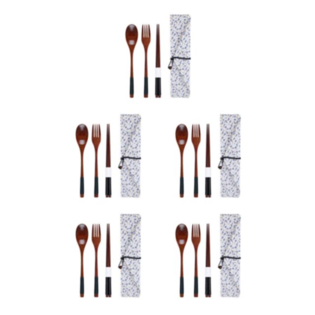 Maytalsory Set School Student Chopstick Fork Spoon Flatware with Storage Bag Type 8 5Set