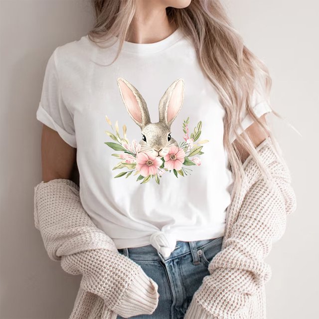 Weiqiqre Womens Workout Tops Happy Easter T Shirt Easter Bunny Shirt Cute Rabbit Graphic Tee Gift Spring Tees Tops