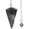 thumbnail image 1 of Angelstones Natural African Bloodstone Gemstone Rock Crystal Hexagonal Pointed Reiki Chakra Pendant Pendulum, 1 of 3