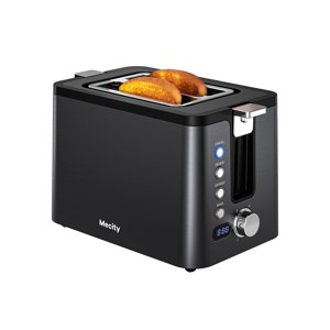 Mecity Toaster 2 Slice Stainless Steel Body, Timer, Bagel, Defrost, Reheat, Cancel Functions, Warming Rack, Removable Tray, 6 Browning Settings, Extra Wide Slots, Bread
