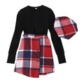 thumbnail image 1 of PMVFHDE Ensembles pour Bébés Filles Enfants Filles Hiver Manches Longues Carreaux Rouges Hauts Côtelés Jupe Chapeau Ensemble 3 Pcs Vêtements Ensemble Tenues pour Filles Rouge,7-8 Ans, 1 of 9