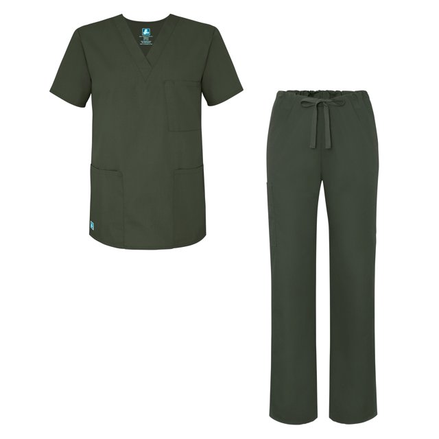 Adar Universal Unisex Scrub Set - Unisex V-Neck Scrub Top & Tapered Drawstring Scrub Pants