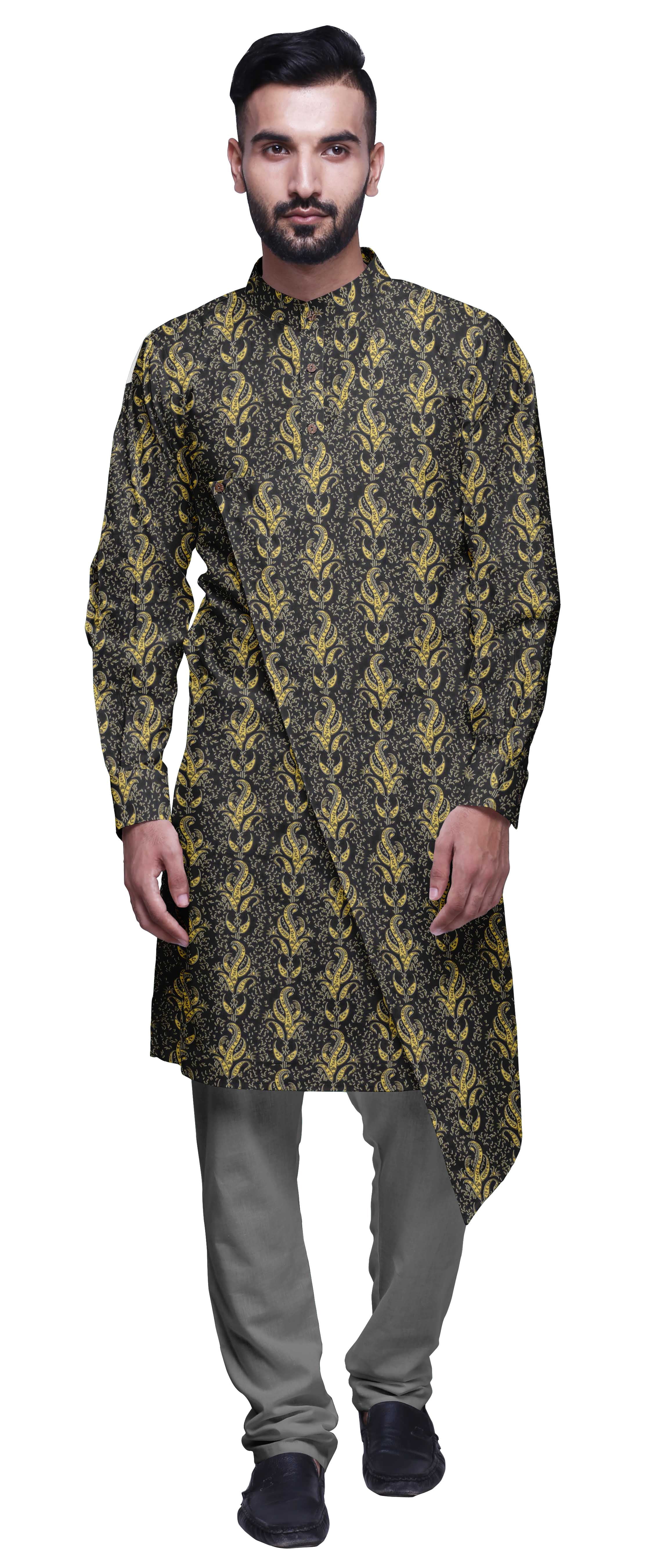 Atasi Kurta Pyjama de Designer pour Hommes Ensemble Kurta Angrakha Imprimé Vêtements d'Été